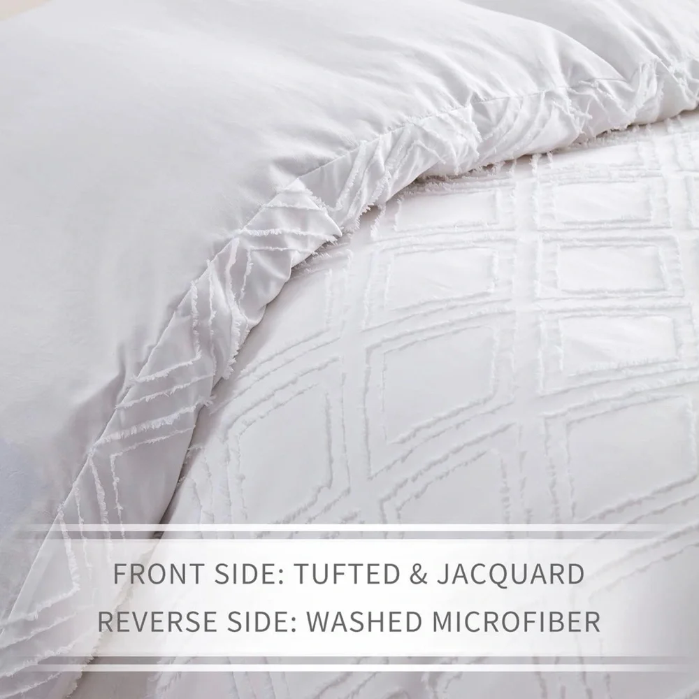Luxurious White Diamond Pattern Duvet Cover Set
